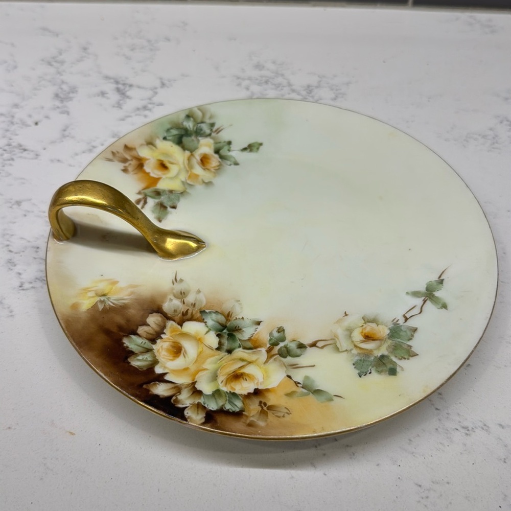 Antique Bavaria Plate Roses Studio Hand Painted with handle